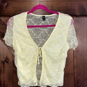 Windsor Soft Yellow Lace Tie-Front Blouse